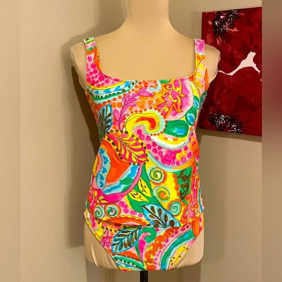 La Blanca Bright & Colorful Modern Paisley Tankini Suit, size 8 - Picture 1 of 11